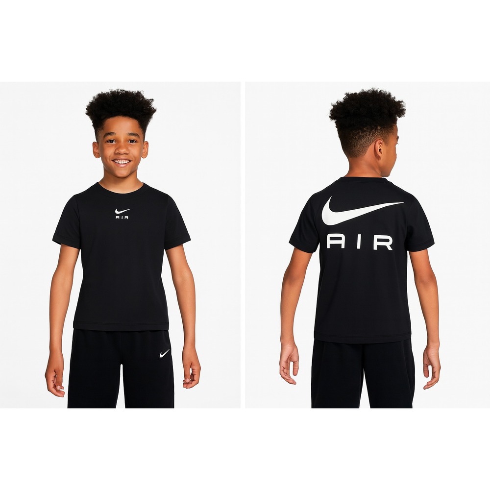 Nike Air Tee Short Sleeve Black Shirt Front Back Swoosh Logos Boys Girls Medium